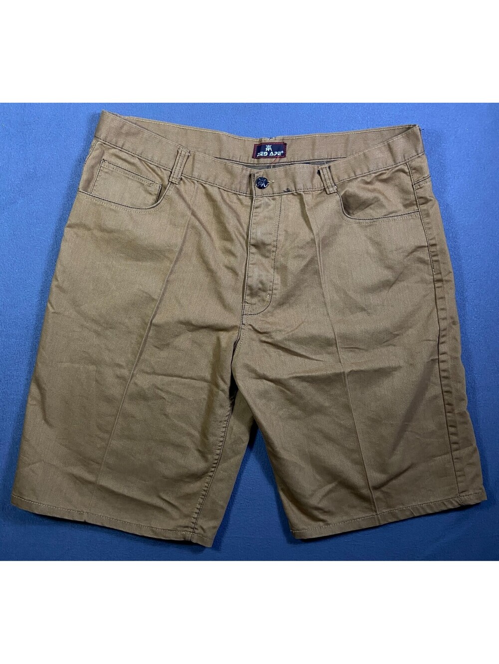 Red Ape Jean Shorts Mens 46 Khaki Denim Embroidered Baggy Hip Hop Y2K Streetwear